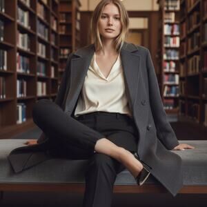 Nili Lotan Virgin Wool Trousers | Zip & Elastic Cuff | Noir Black | Size 0